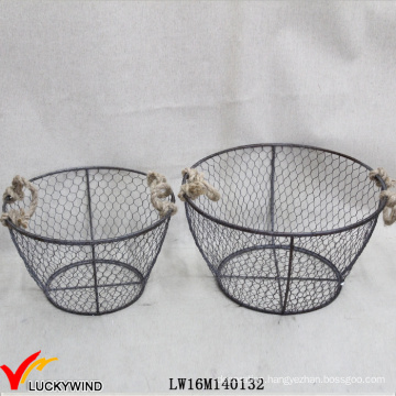 Industrial Vintage Style Interior Carry Round Metal Basket with Handle